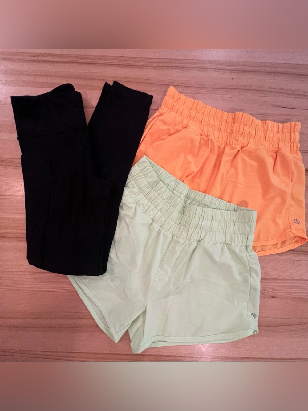 Athleta Girls Leggings and Active Shorts - Black, Bright Orange, Light Green
